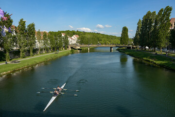 nice view of the seine river from the town of Melun - obrazy, fototapety, plakaty