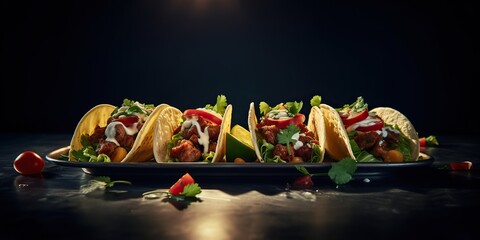 AI Generated. AI Generative. Photo illustration of traditional mexican meal dinner food tacos. Graphic Art