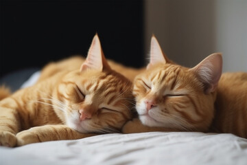 a pair of cute cats sleeping together