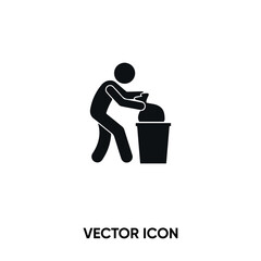 Trash and man vector icon . Modern, simple flat vector illustration for website or mobile app. Trash bin or litter symbol, logo illustration. Pixel perfect vector graphics