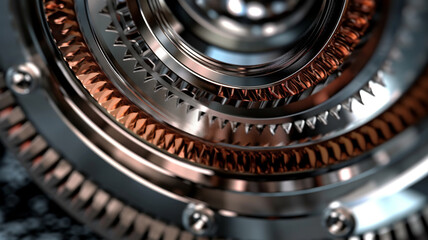 Fototapeta na wymiar Gear metal wheels, part of machine, production, close-up, for business presentation