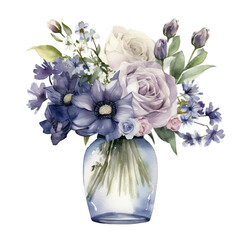 Colorful vase with watercolor style, PNG background