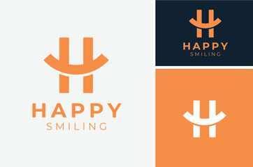 Initial Letter H Happy with curve like smile or smiley symbol logo design