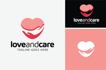 Hand and heart love affection symbol, hug take care pregnancy prenatal baby logo design