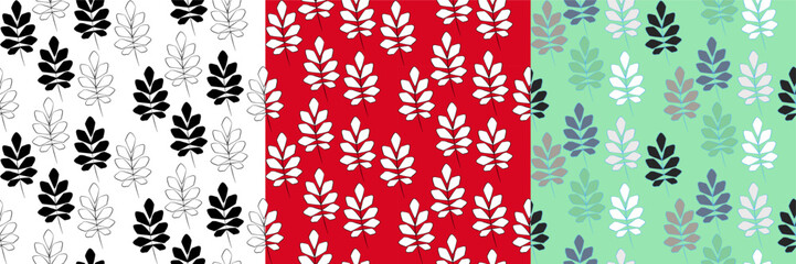 Tree vector seamless half-drop pattern, with leaves