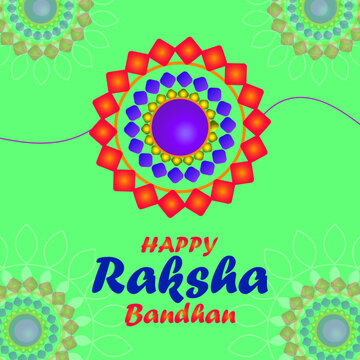 Happy Raksha Bandhan Vector Illustration Hand Draw Creative Design Green Background Rakshasutra with typography
