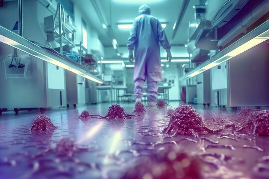 Multiresistente Keime und Erreger im Krankenhaus / Klinik / Hospital. MRGN. Generative Ai.
