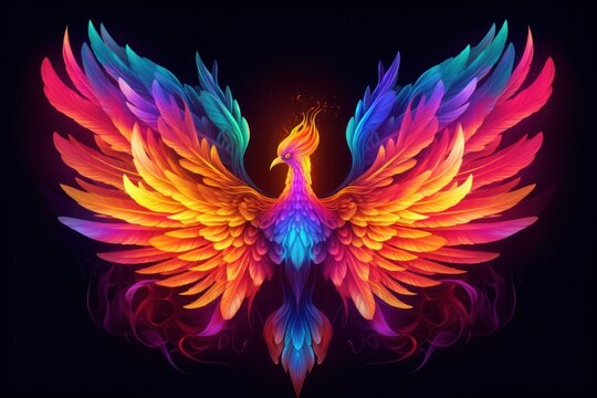 glowing phoenix on black background concept of rebirth