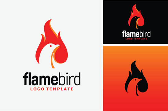 Eagle Pigeon Eagle Hawk Head with Fire, Phoenix Bird with ignite Flame logo design