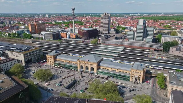 Drone shot of Hanover Central Station ( Hannover Hauptbahnhof ) , Germany