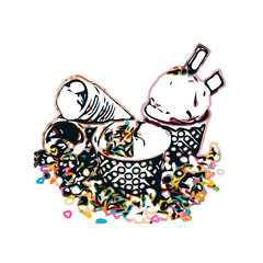 color sketch of ice cream with transparent background
