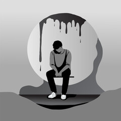 Man silhouette. Illustration of a man in depression. Psychology illustration. Mental health