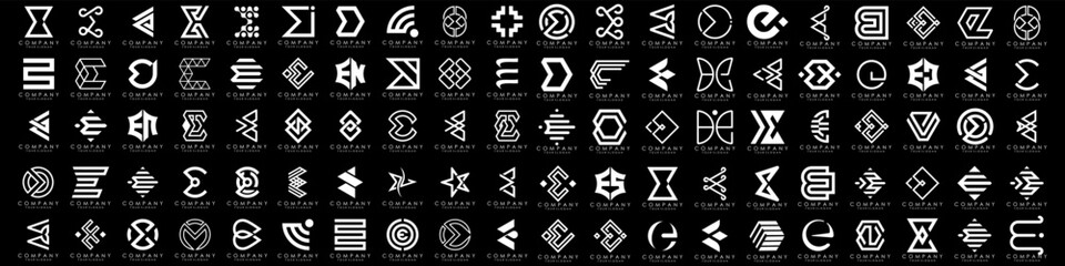 mega collection letters E logo design inspiration. minimalist abstract letter logos with white color