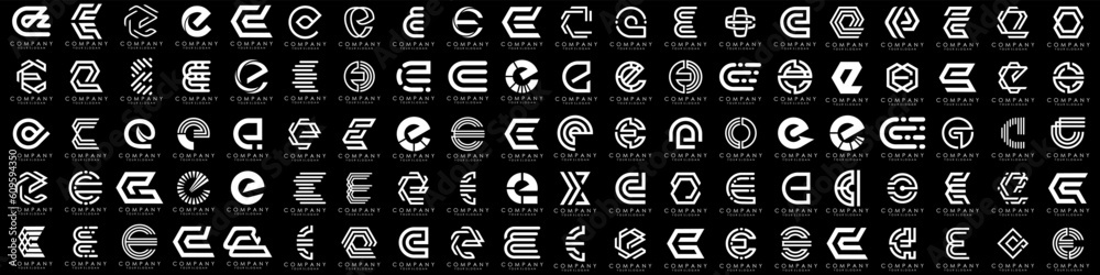 Wall mural mega collection letters E logo design inspiration. minimalist abstract letter logos with white color