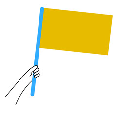 Flag in a raised hand. Copy space for inscription, text, advertising. Line flat illustration