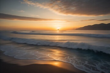 Fototapeta na wymiar Serene Ocean Waves at Sunset ai generation