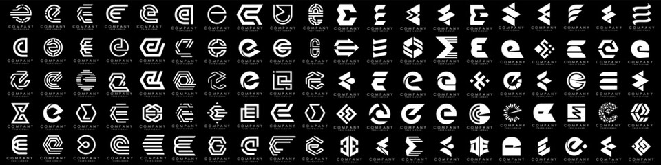 mega collection letters E logo design inspiration. minimalist abstract letter logos with white color
