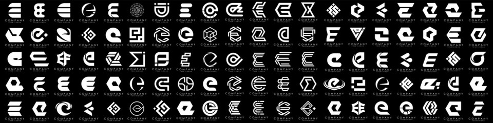 mega collection letters E logo design inspiration. minimalist abstract letter logos with white color