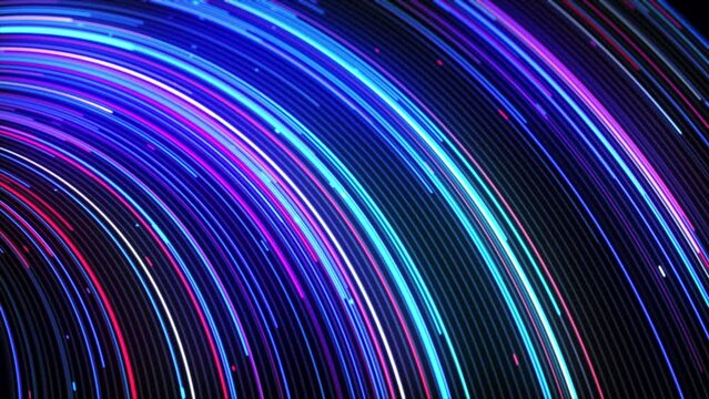 Abstract neon blue theme light streaks loop bend motion background, cyberpunk technology motion background, cybercity wire lines loop