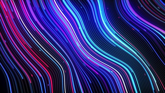 Abstract colorful flowing lines in curve shape futuristic background, seamless loop 4k background, fluorescent ultraviolet light, laser neon lines, geometric endless tunnel, blue pink spectrum