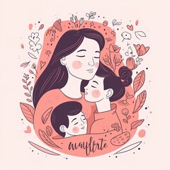 Mothers Day. The mother hugs the child. illustration, Generative AI.