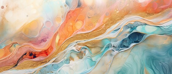 Abstract alcohol ink background, luxury and creative paint with beautiful and dreamy color, unique colored marble art with oil painting, wide graphic design for print and business - Generative Ai