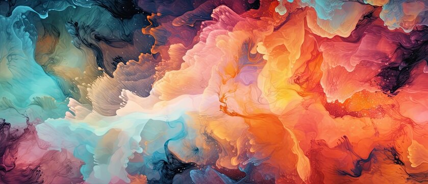 Abstract alcohol ink background, luxury and creative paint with beautiful and dreamy color, unique colored marble art with oil painting, wide graphic design for print and business  - Generative Ai
