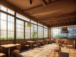 Fototapeta na wymiar restaurant cafe interior with Generative AI.