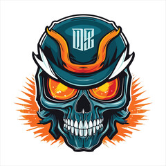 Skull emblem vector logo. Agressive rider human skull