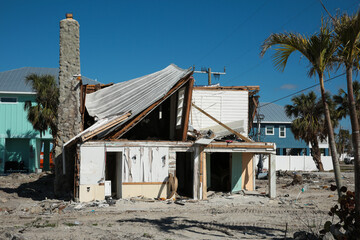Destroyed Houses and neighbourhoods after Hurricane Ian in Fort Myers Florida Sea Front, USA