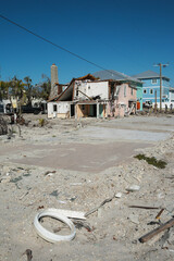 Destroyed Houses and neighbourhoods after Hurricane Ian in Fort Myers Florida Sea Front, USA