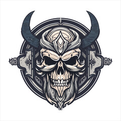 Skull emblem vector logo. Agressive ancient warrior human skull