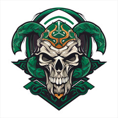 Fototapeta premium Skull emblem vector logo. Agressive ancient warrior human skull