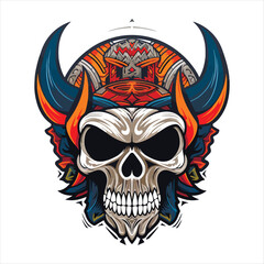 Skull emblem vector logo. Agressive rider human skull