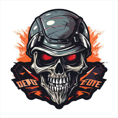 Skull emblem vector logo. Agressive rider human skull