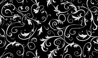 Seamless abstract floral pattern on black background Creating using generative AI tools