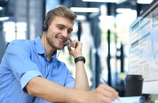 Smiling Friendly Handsome Young Male Call Centre Operator