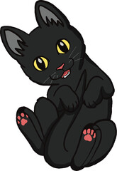 Black cat playing with its tail smiling