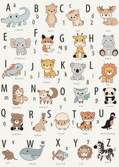 icon collection of cute animals smooth color letters a to z