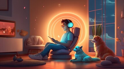 People and their pets illustrations. training and playing with their pets, encouragement concept. family illustration in cartoon style, Generative AI illustration