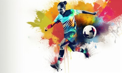 Dynamic soccer player with a colorful graphic trail. Creating using generative AI tools