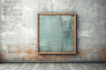 Grunge wall mock up with large empty picture frame. Backdrop for empty picture frame. Generative AI