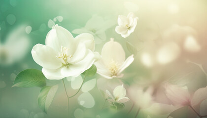 Fototapeta na wymiar Close up with white jasmine flowers on blur background