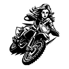Fototapeta na wymiar Motocross girl logo design illustration with dynamic riders, capturing the thrill and adrenaline of extreme off road racing. Generative AI