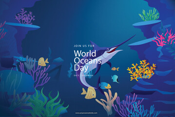 Free vector world oceans day background