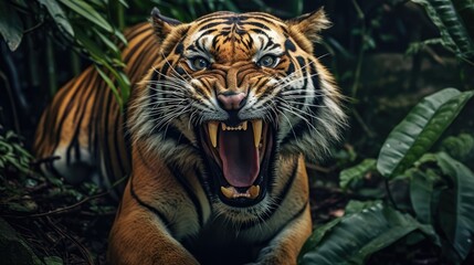 roaring tiger in the jungle