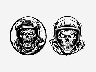 Unique hand drawn logo design featuring a skull zombie with a motorcycle biker helmet, representing rebellion, danger, and a fearless spirit Generative AI