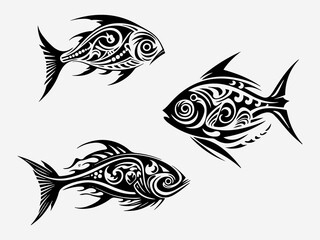 Bold and captivating hand drawn illustration of a fish tribal tattoo, symbolizing grace, adaptability, and transformation Generative AI