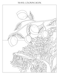 Travel coloring book Amalfi Italy.
