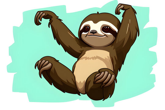 Image of a cute cartoon sloth. (AI-generated fictional illustration)